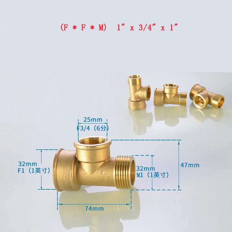 Brass Tee Pipe Fittings – NPT Thread, 1/8" to 2", M/F Configurations