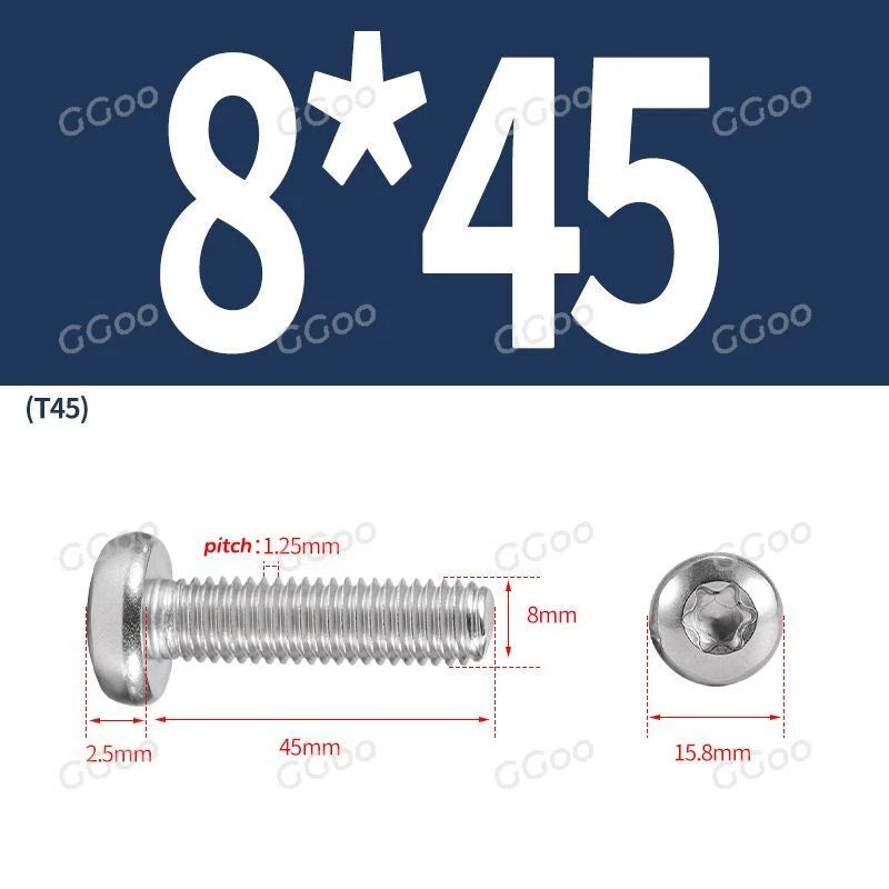 A2 Stainless Steel Torx Pan Head Machine Screws — M2 to M8, Six-Lobe Drive