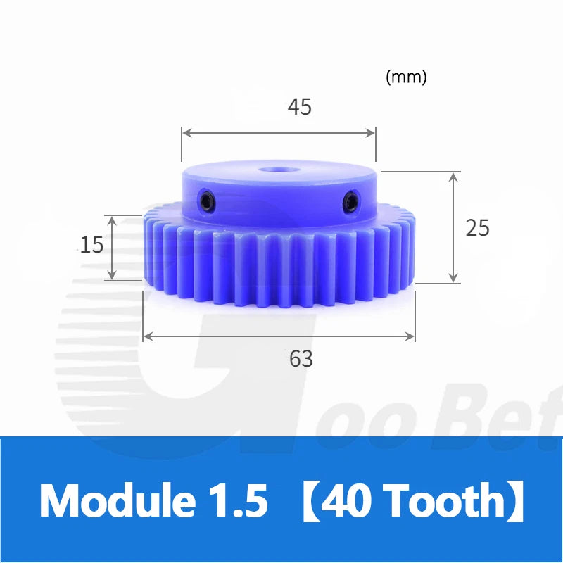 Mod 1/1.5/2 Precision Spur Gear Pinion 15-120 Tooth with Step Bore 4-16mm Nylon