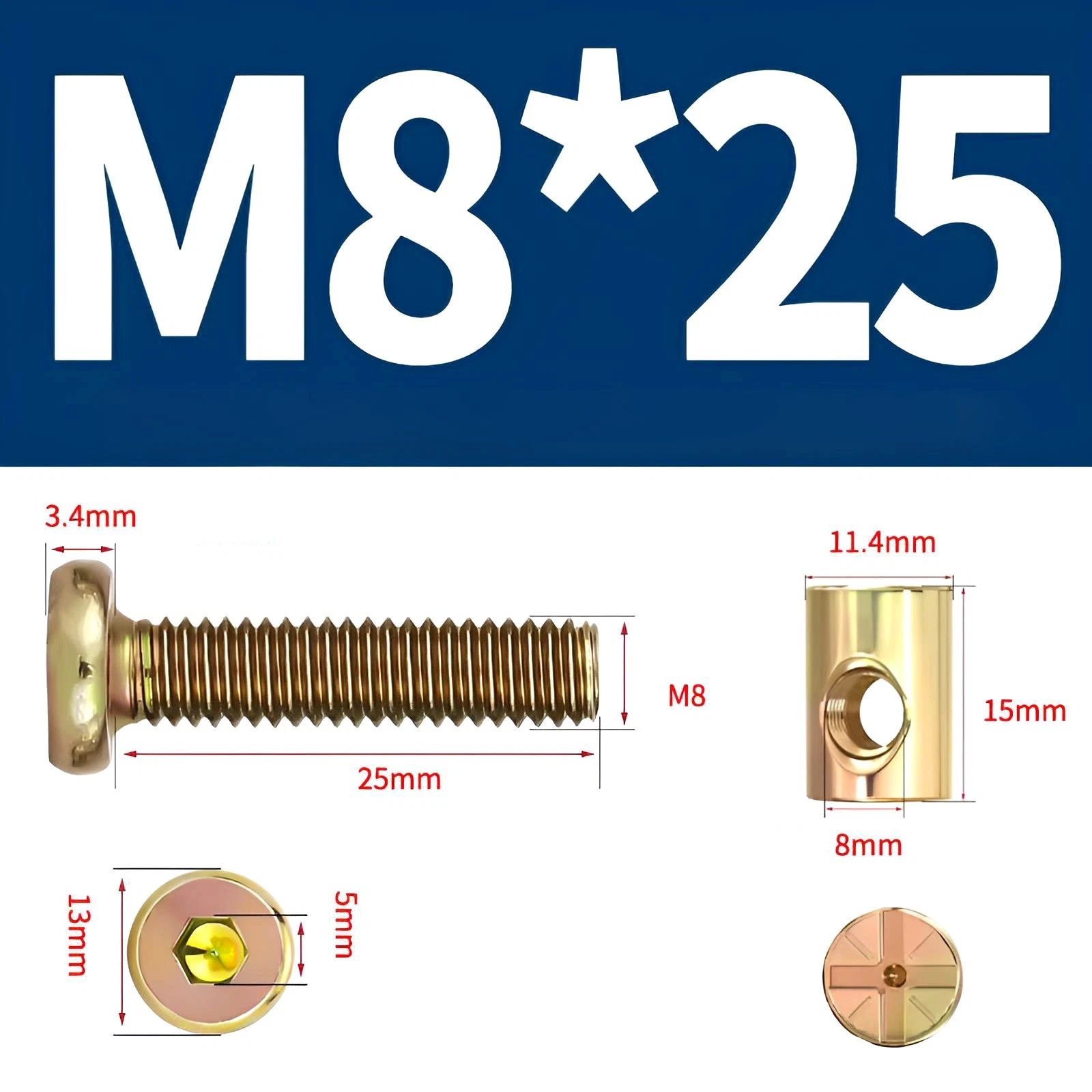 M6 M8 Galvanised Furniture Connecting Bolts with Barrel Nuts | Slotted & Phillips | 8mm–120mm
