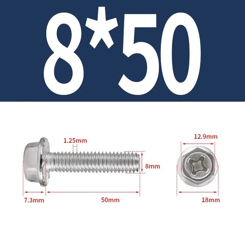 Phillips Hex Flange Screws 304 Stainless Steel M3–M8 | Dentate & Flat Flange - HomeDIYer