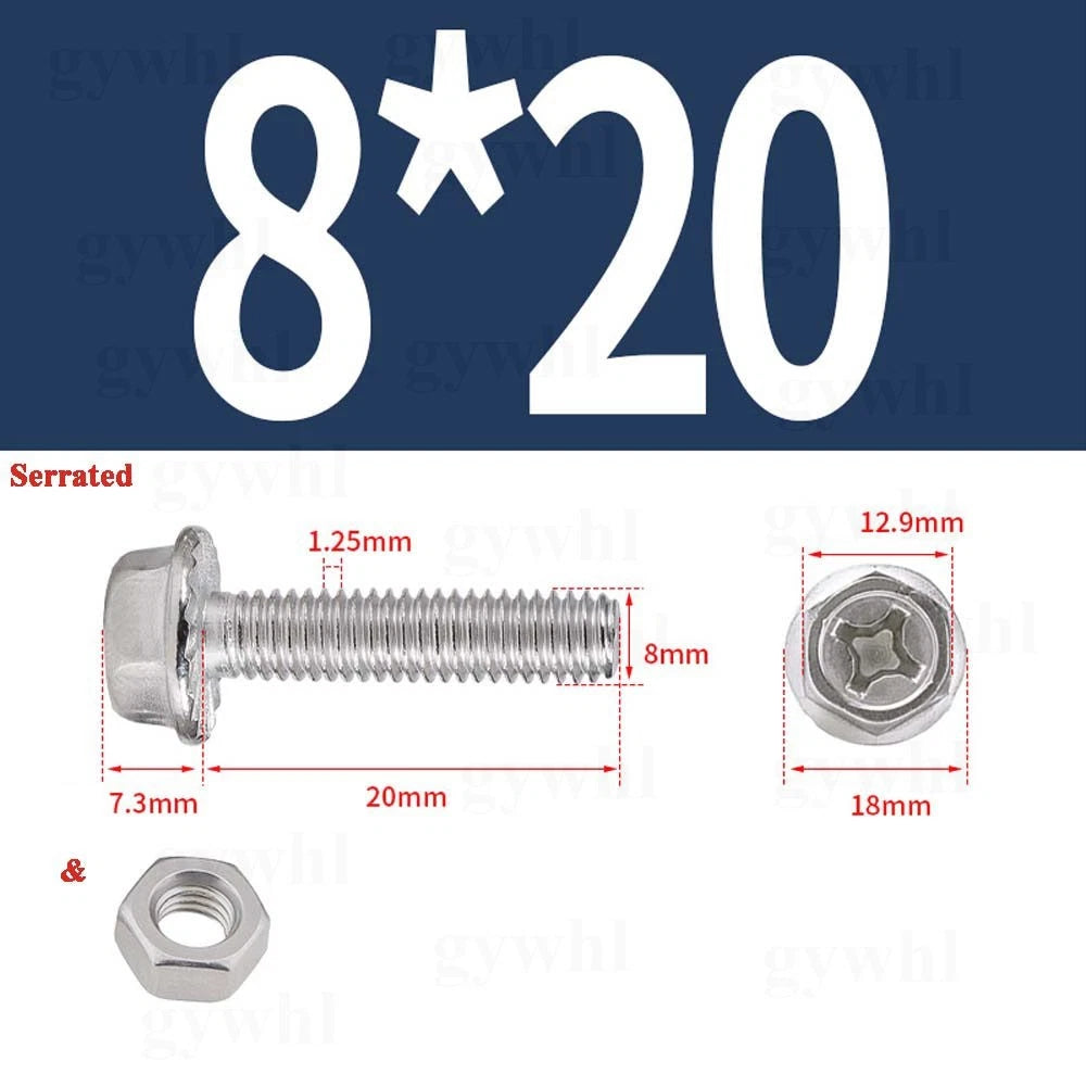 Phillips Hex Flange Bolts with Hex Nuts — Serrated & Smooth, M3–M8