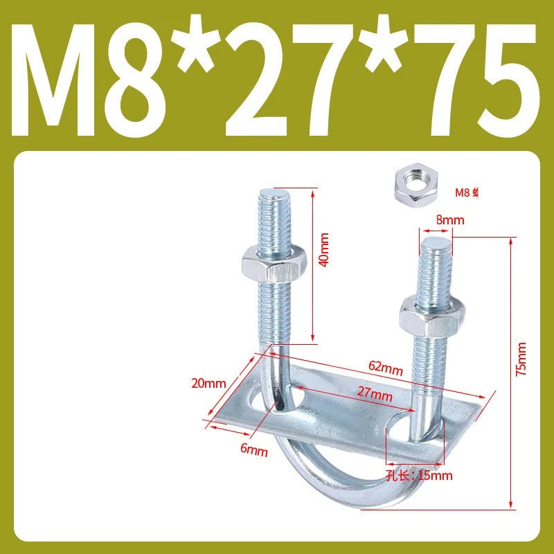 Round U-Bolts Sets Steel 16mm-219mm Inner Width M6 M8 M0 M12 with Nut, Plate