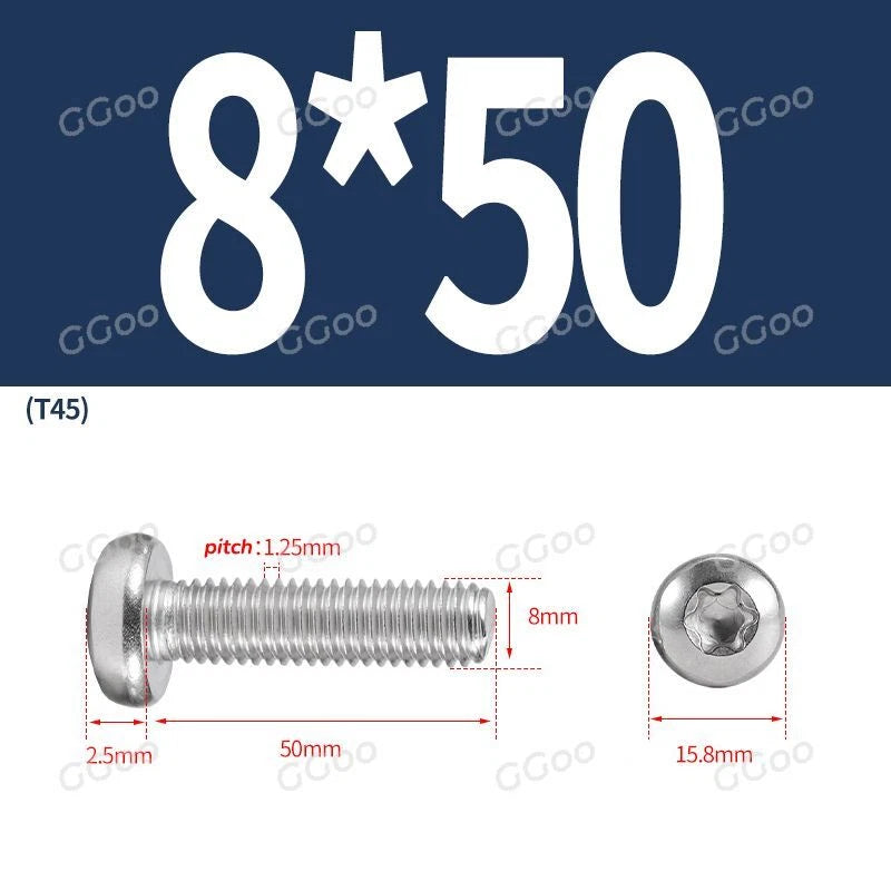 A2 Stainless Steel Torx Pan Head Machine Screws — M2 to M8, Six-Lobe Drive