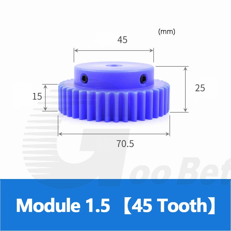 Mod 1/1.5/2 Precision Spur Gear Pinion 15-120 Tooth with Step Bore 4-16mm Nylon