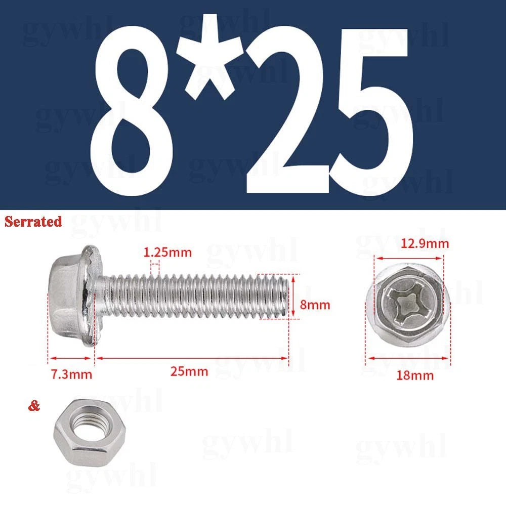Phillips Hex Flange Bolts with Hex Nuts — Serrated & Smooth, M3–M8