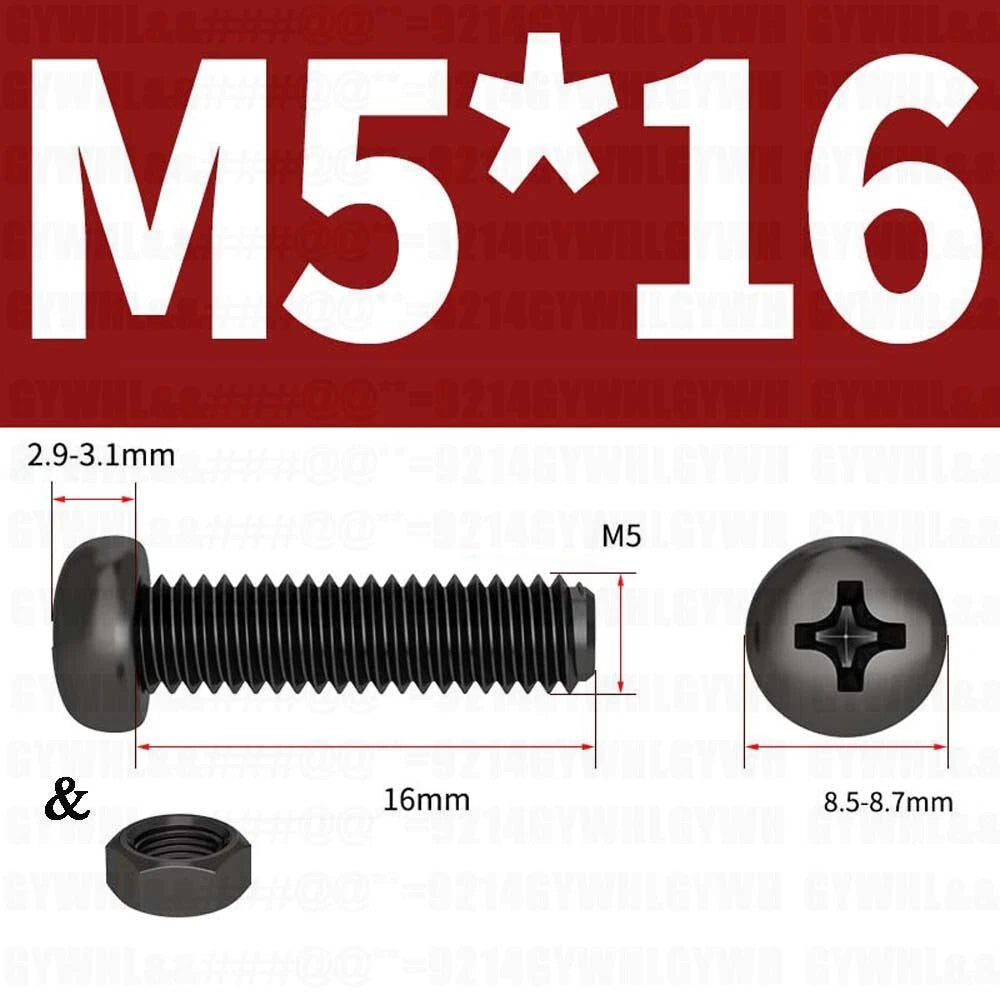 Black Pan Head Phillips Machine Screws + Hex Nuts Set – A2 Stainless Steel, M2 to M10