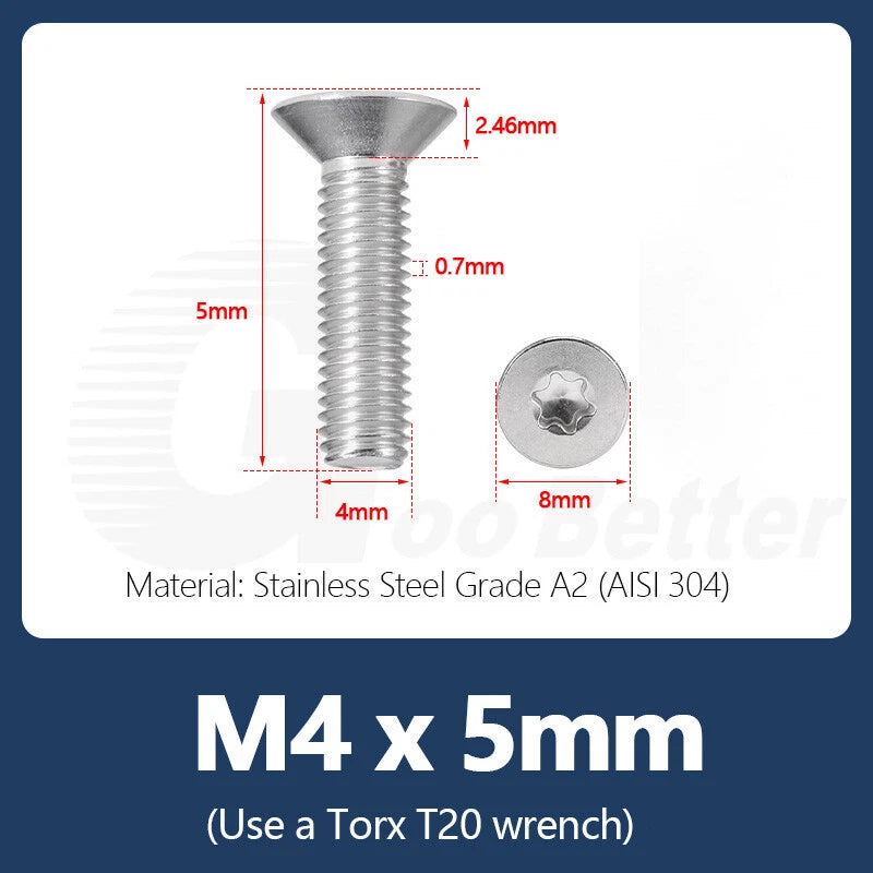 M1.4–M12 Torx Countersunk Machine Screws – A2 Stainless Steel, DIN 965 (3–100mm)