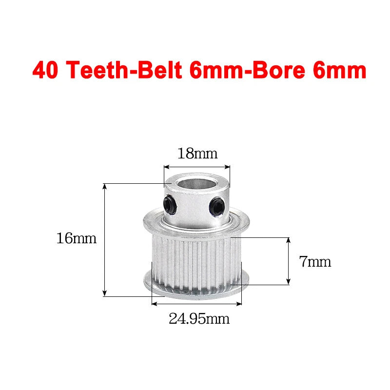 2GT Drive Pulley With Step 16 Tooth - 100 Tooth Bore 4mm - 25mm for 6mm Belt