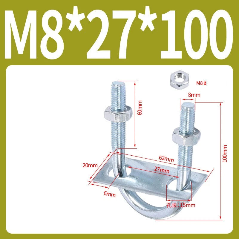 Round U-Bolts Sets Steel 16mm-219mm Inner Width M6 M8 M0 M12 with Nut, Plate