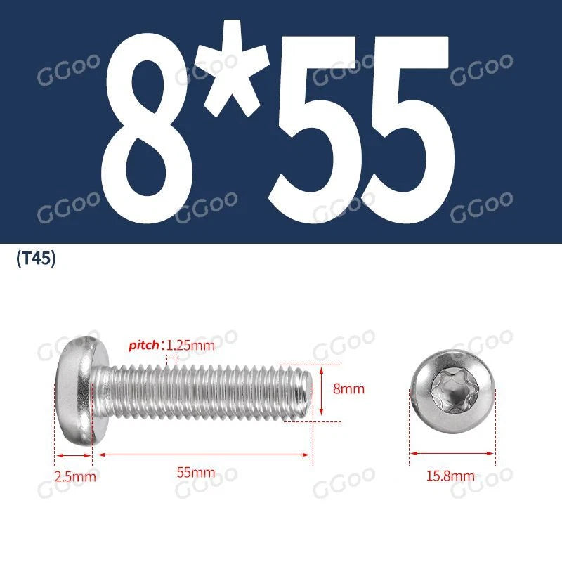 A2 Stainless Steel Torx Pan Head Machine Screws — M2 to M8, Six-Lobe Drive