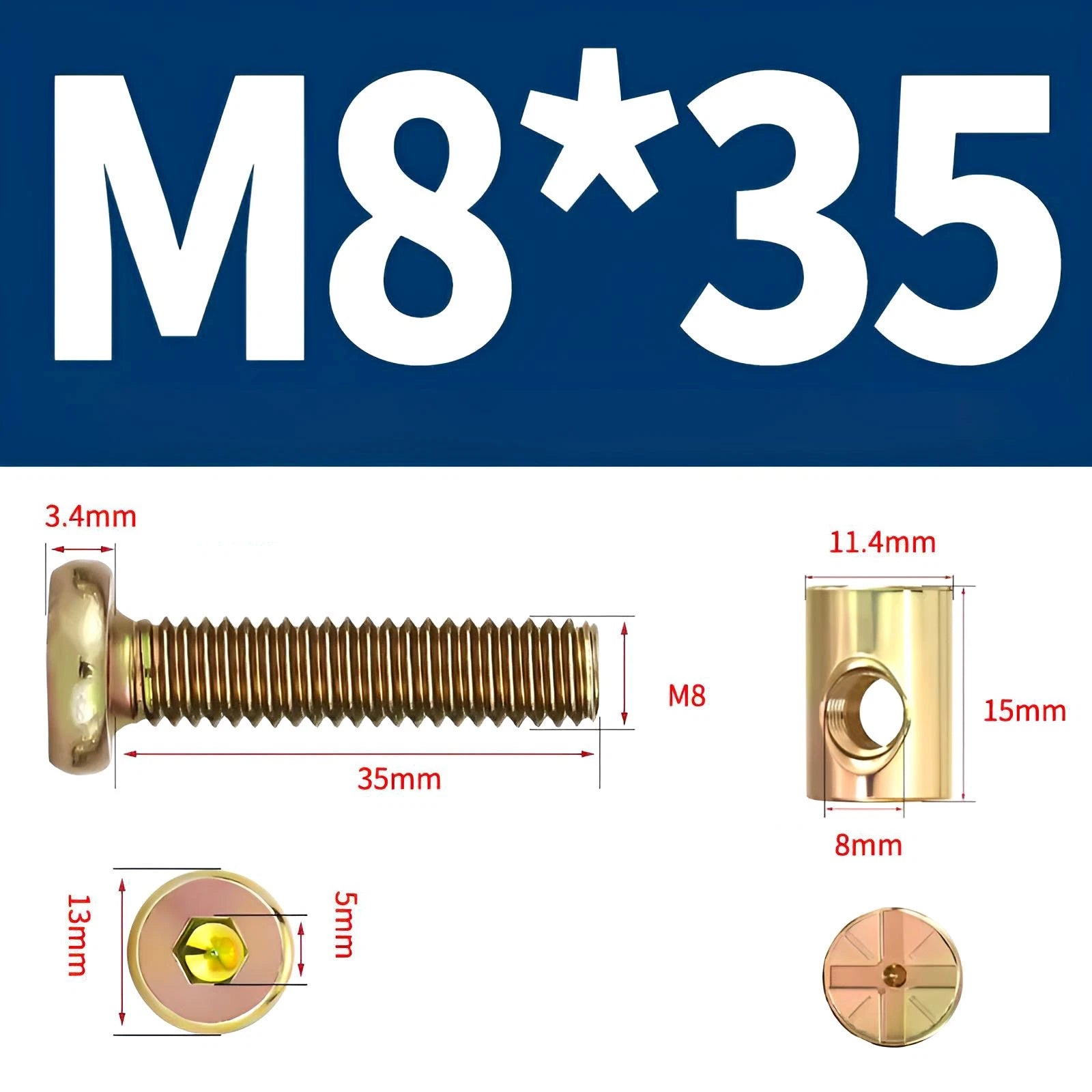M6 M8 Galvanised Furniture Connecting Bolts with Barrel Nuts | Slotted & Phillips | 8mm–120mm