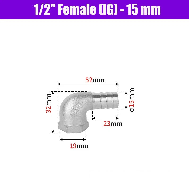 BSP Male Elbow Barbed Hose Connector — Stainless Steel, 1/8" to 1/2", 6–16mm