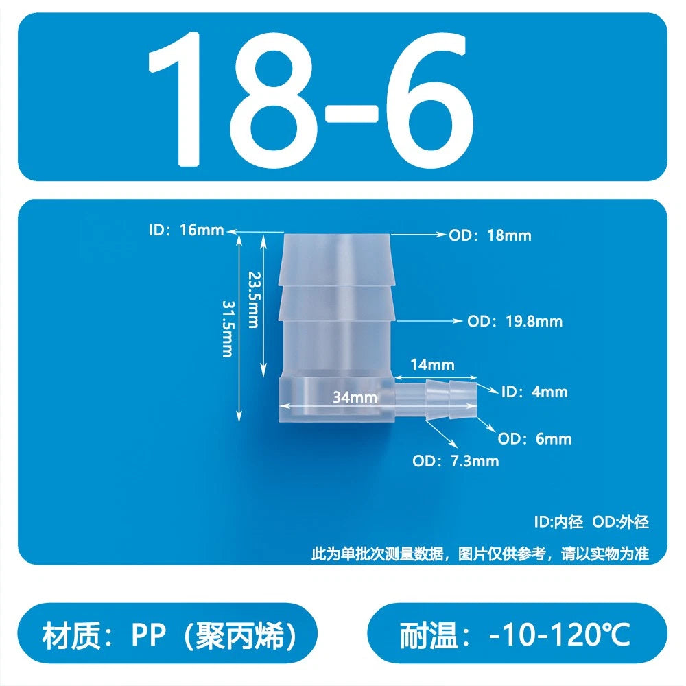 90° Elbow Plastic Barbed Joiner Reducer Connector Pipe Tube Hose Water 1.6-25mm