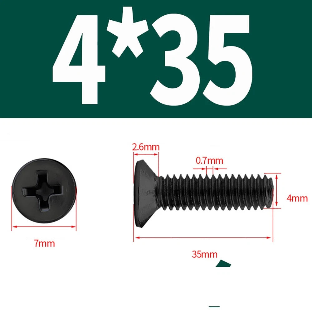 Black Phillips Flat Head Countersunk Machine Screws — Carbon Steel M1–M6