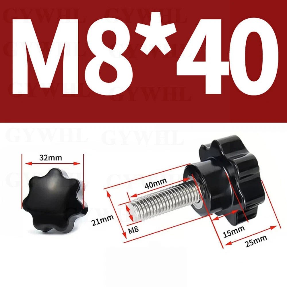 Stainless Thumb Screws Hand Knob Grip Bolts Black Plastic Hexalobular Star Head - HomeDIYer