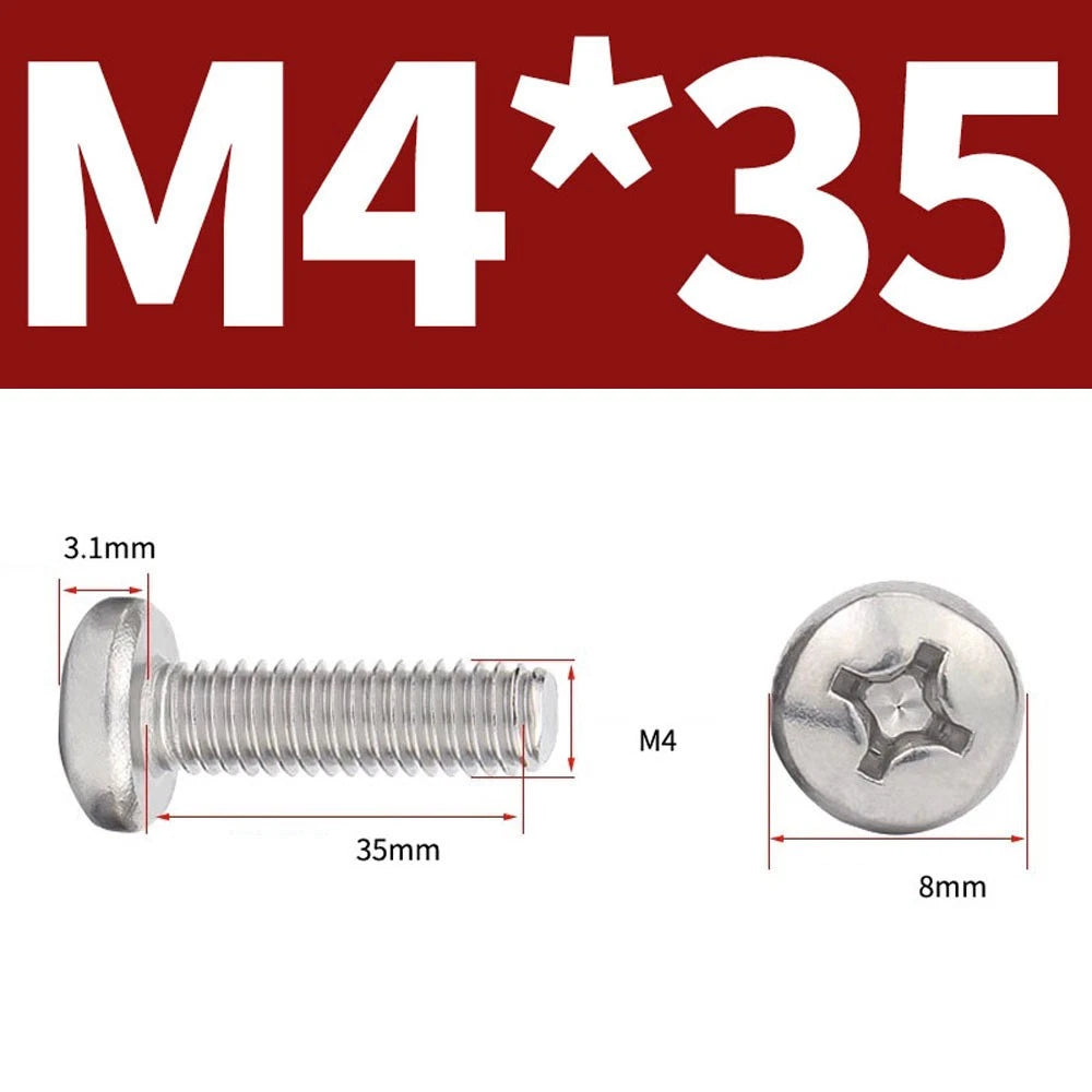 Phillips Pan Head Machine Screws — A4 Marine Grade Stainless Steel, DIN 7985 (M1.6–M10)