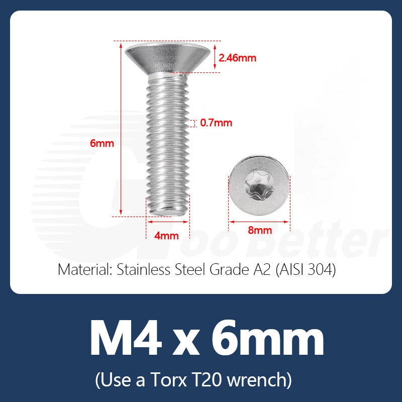 M1.4–M12 Torx Countersunk Machine Screws – A2 Stainless Steel, DIN 965 (3–100mm)