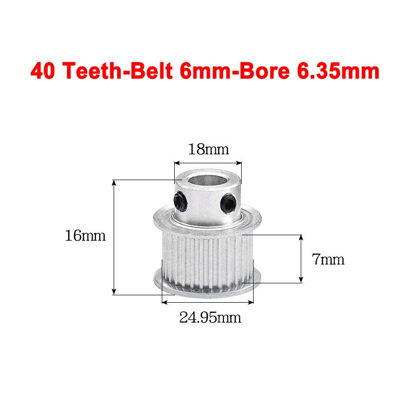 2GT Drive Pulley With Step 16 Tooth - 100 Tooth Bore 4mm - 25mm for 6mm Belt