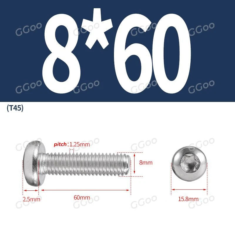 A2 Stainless Steel Torx Pan Head Machine Screws — M2 to M8, Six-Lobe Drive