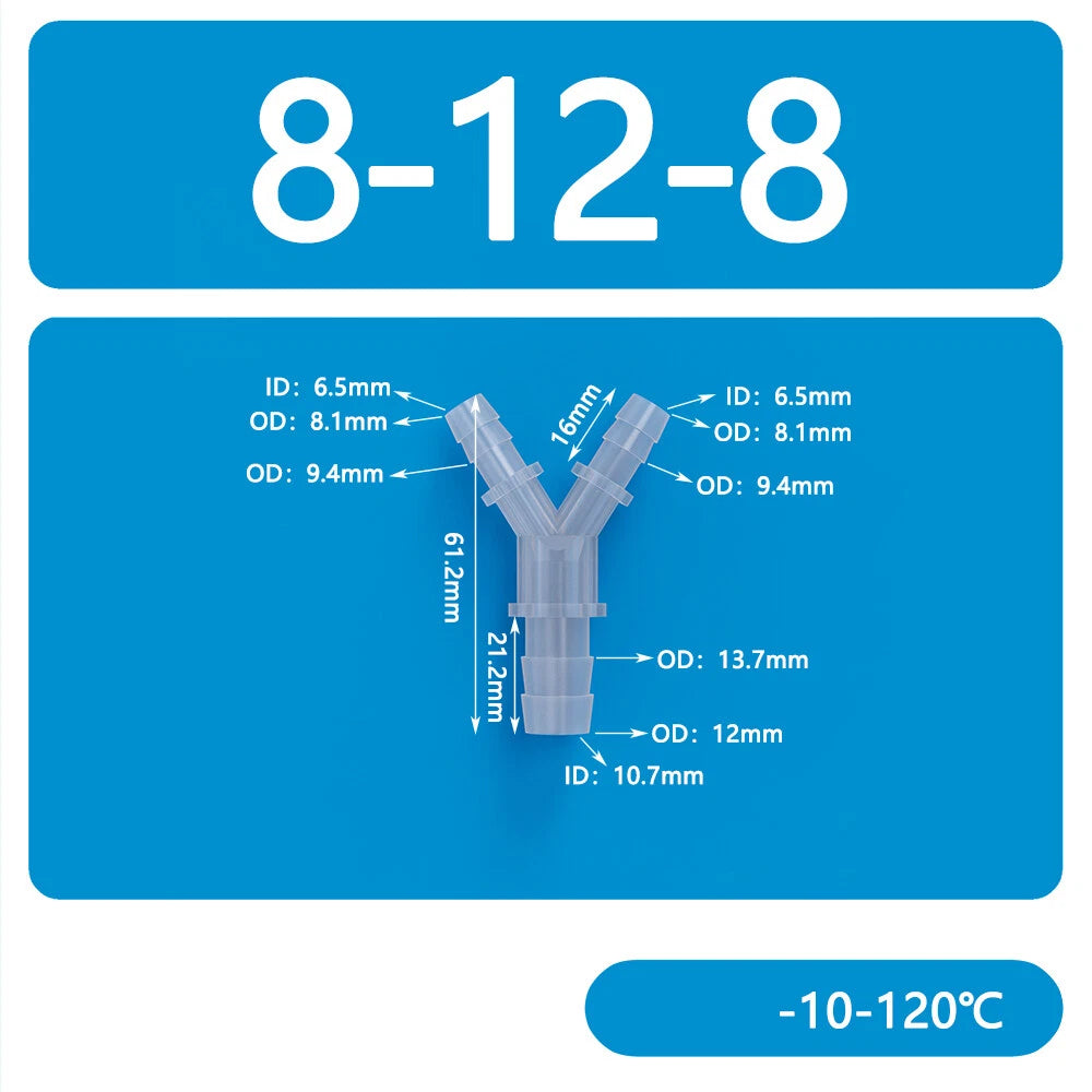 Y-Type 3-Way Barbed Hose Connector — Plastic Tee Fitting for Tube & Pipe