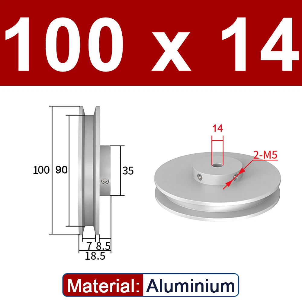 OD 20mm-100mm Aluminium V-Groove Pulley With Fixed Screw for 5mm/6mm Width Belt