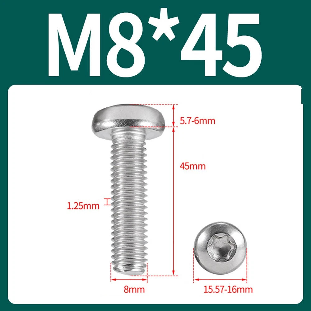 M2–M10 A2 Stainless Steel Torx Button Head Machine Screws, With or Without Column, Pack of 5