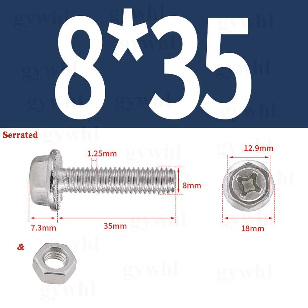 Phillips Hex Flange Bolts with Hex Nuts — Serrated & Smooth, M3–M8