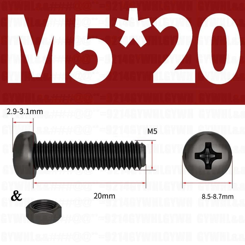 Black Pan Head Phillips Machine Screws + Hex Nuts Set – A2 Stainless Steel, M2 to M10