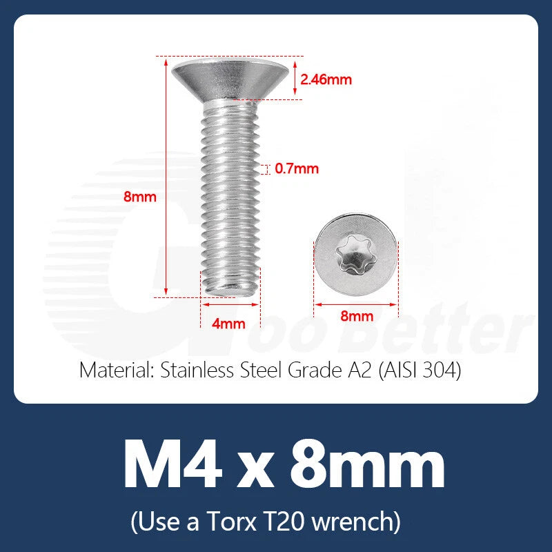M1.4–M12 Torx Countersunk Machine Screws – A2 Stainless Steel, DIN 965 (3–100mm)