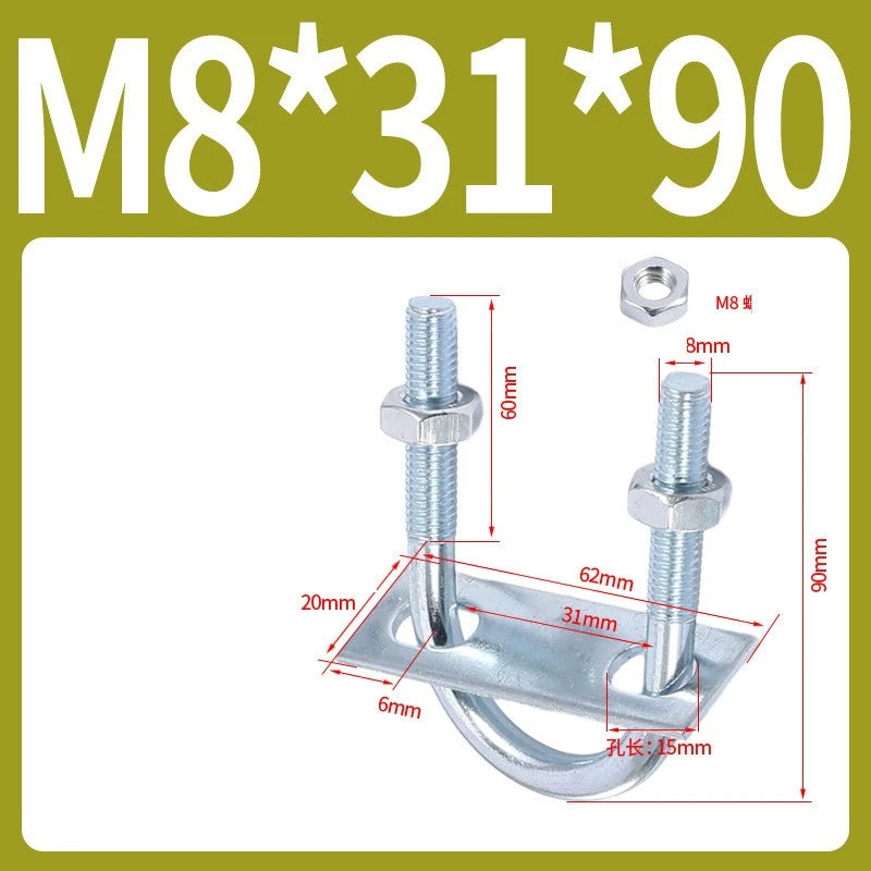 Round U-Bolts Sets Steel 16mm-219mm Inner Width M6 M8 M0 M12 with Nut, Plate