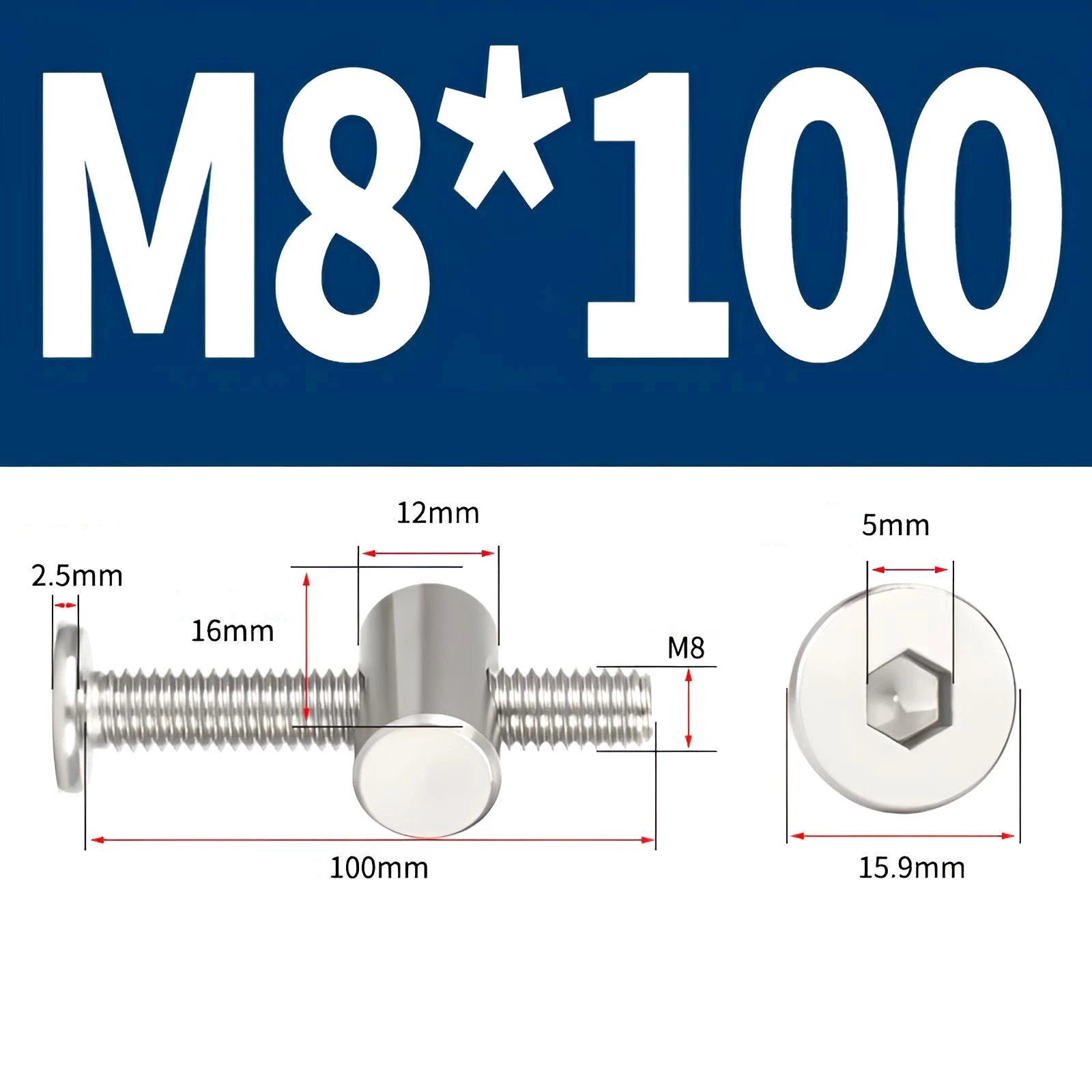 M4 M5 M6 M8 304 Stainless Steel Furniture Connecting Bolts with Barrel Nuts