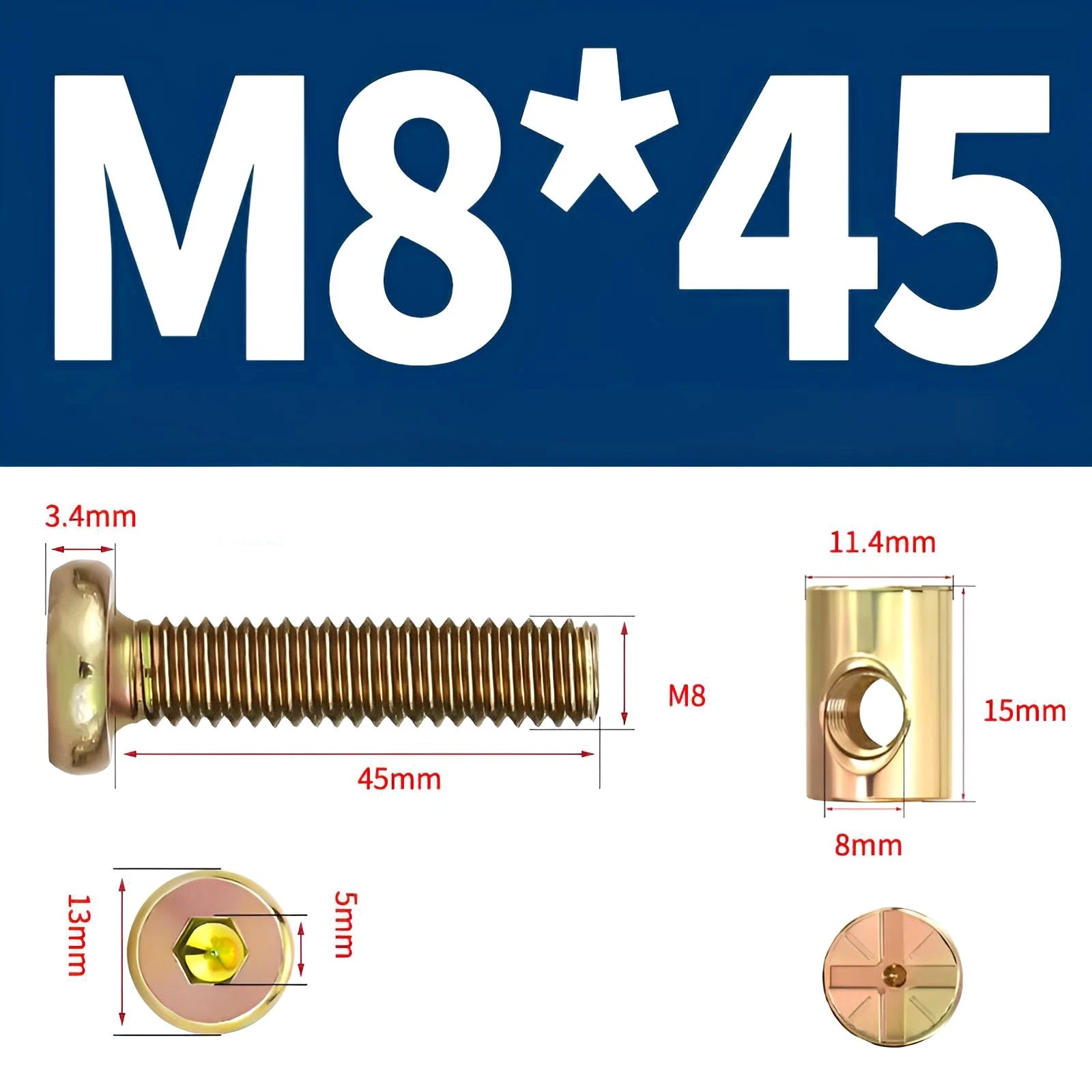 M6 M8 Galvanised Furniture Connecting Bolts with Barrel Nuts | Slotted & Phillips | 8mm–120mm