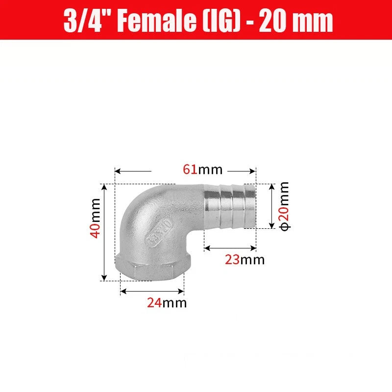 BSP Male Elbow Barbed Hose Connector — Stainless Steel, 1/8" to 1/2", 6–16mm