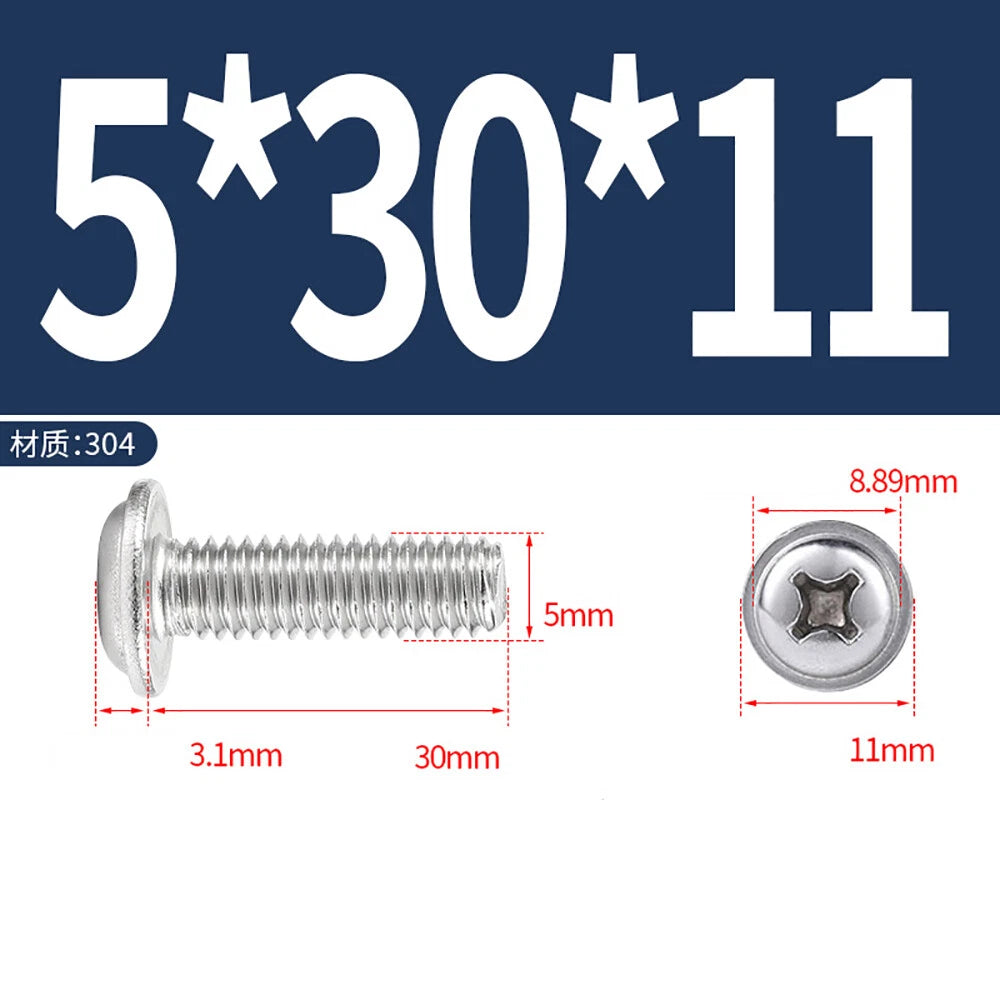 Phillips Flanged Button Head Screws M1.4–M6 | 304 Stainless Steel