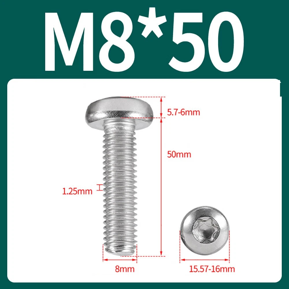 M2–M10 A2 Stainless Steel Torx Button Head Machine Screws, With or Without Column, Pack of 5