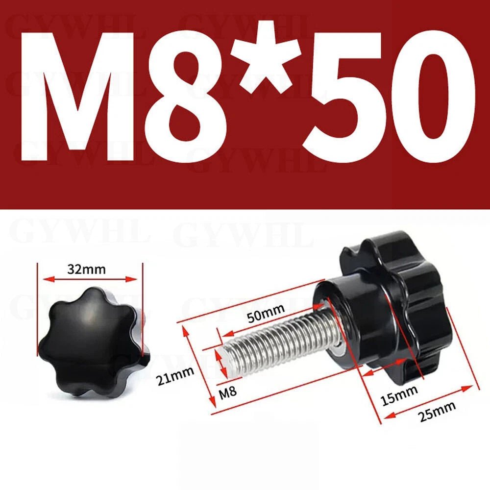 Stainless Thumb Screws Hand Knob Grip Bolts Black Plastic Hexalobular Star Head - HomeDIYer