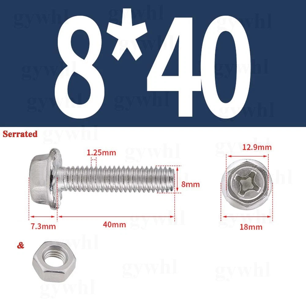 Phillips Hex Flange Bolts with Hex Nuts — Serrated & Smooth, M3–M8