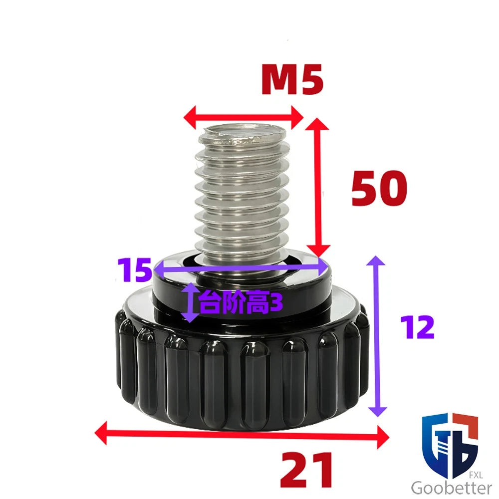 Knurled Thumb Screws with Round Plastic Handle — M3 M4 M5 M6 M8 M10 Clamping Knob Bolts