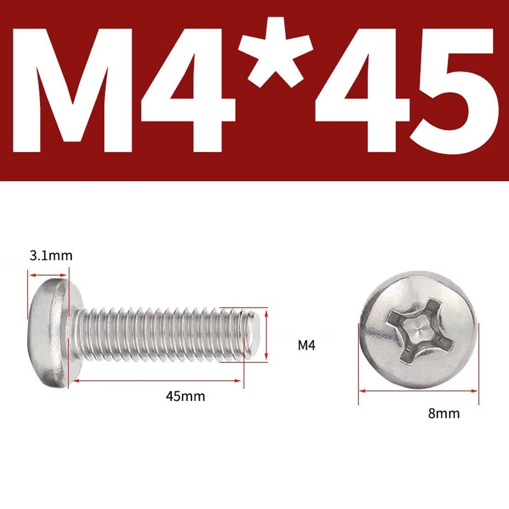 Phillips Pan Head Machine Screws — A4 Marine Grade Stainless Steel, DIN 7985 (M1.6–M10)