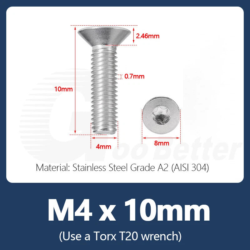 M1.4–M12 Torx Countersunk Machine Screws – A2 Stainless Steel, DIN 965 (3–100mm)