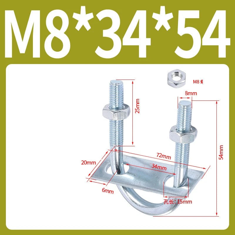 Round U-Bolts Sets Steel 16mm-219mm Inner Width M6 M8 M0 M12 with Nut, Plate