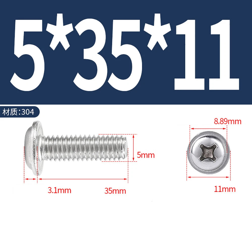 Phillips Flanged Button Head Screws M1.4–M6 | 304 Stainless Steel