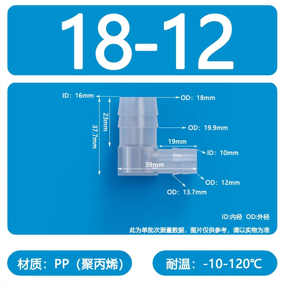90° Elbow Plastic Barbed Joiner Reducer Connector Pipe Tube Hose Water 1.6-25mm