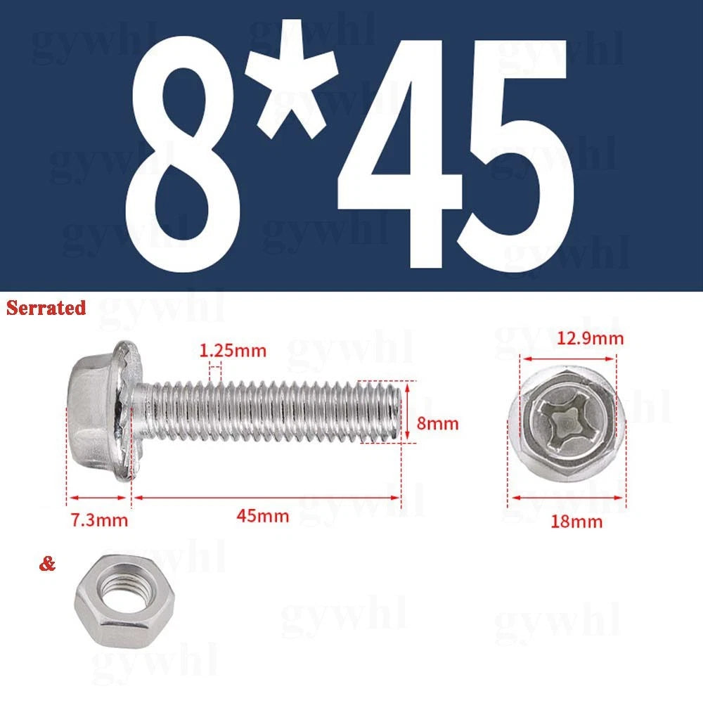 Phillips Hex Flange Bolts with Hex Nuts — Serrated & Smooth, M3–M8