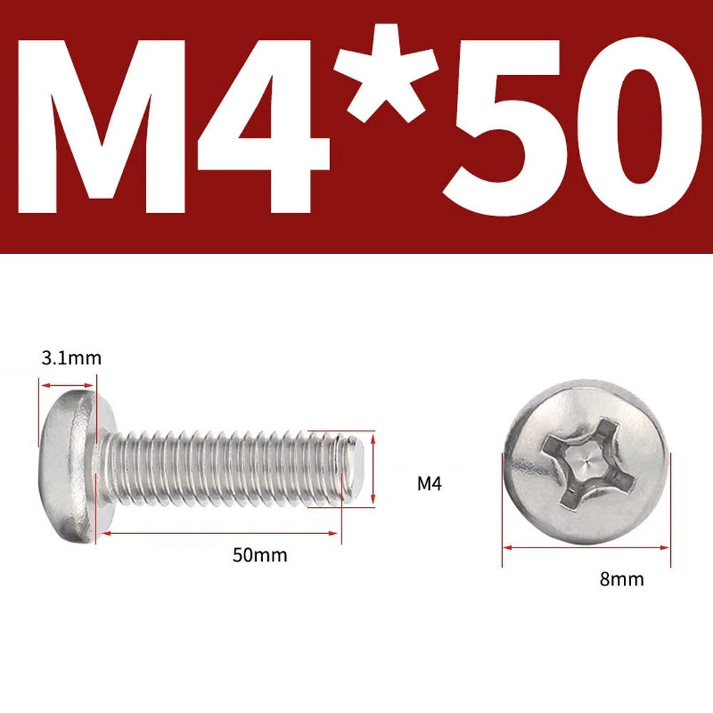 Phillips Pan Head Machine Screws — A4 Marine Grade Stainless Steel, DIN 7985 (M1.6–M10)