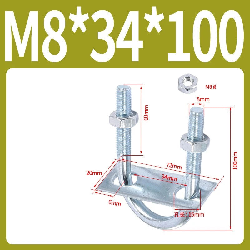 Round U-Bolts Sets Steel 16mm-219mm Inner Width M6 M8 M0 M12 with Nut, Plate