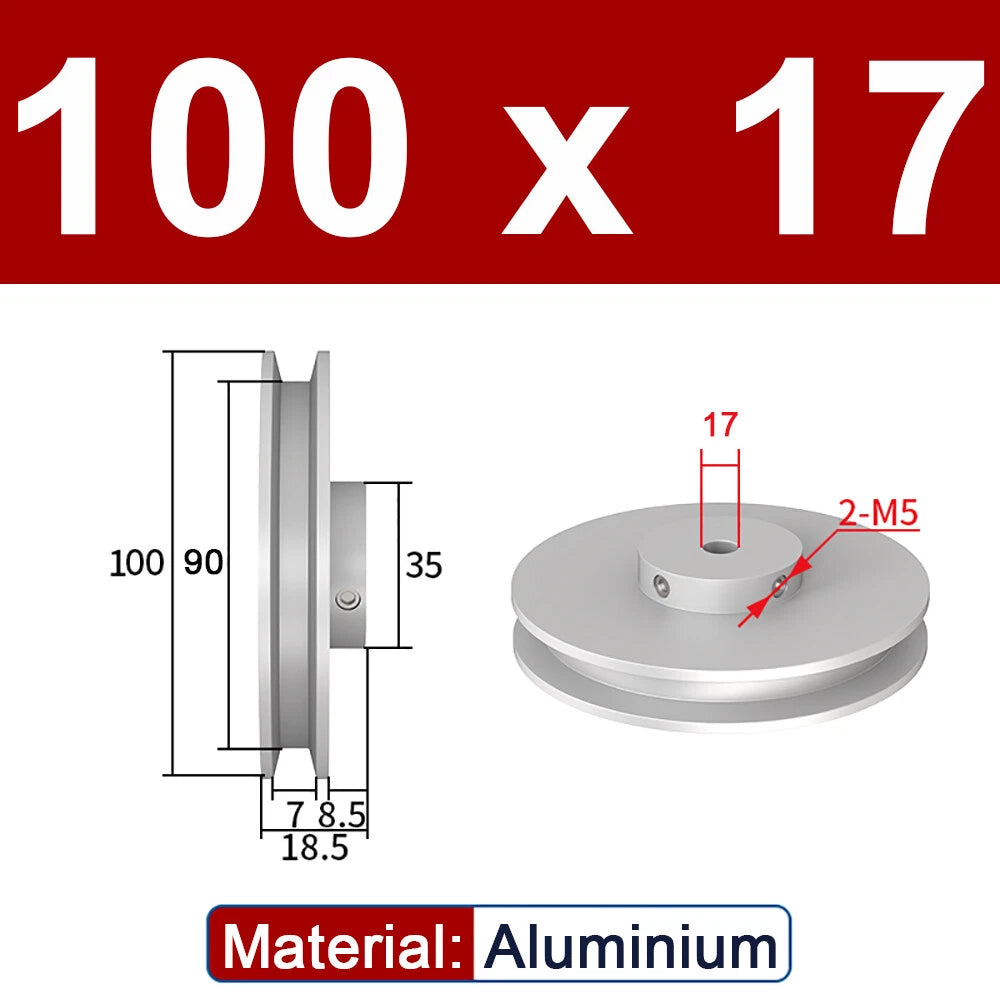 OD 20mm-100mm Aluminium V-Groove Pulley With Fixed Screw for 5mm/6mm Width Belt