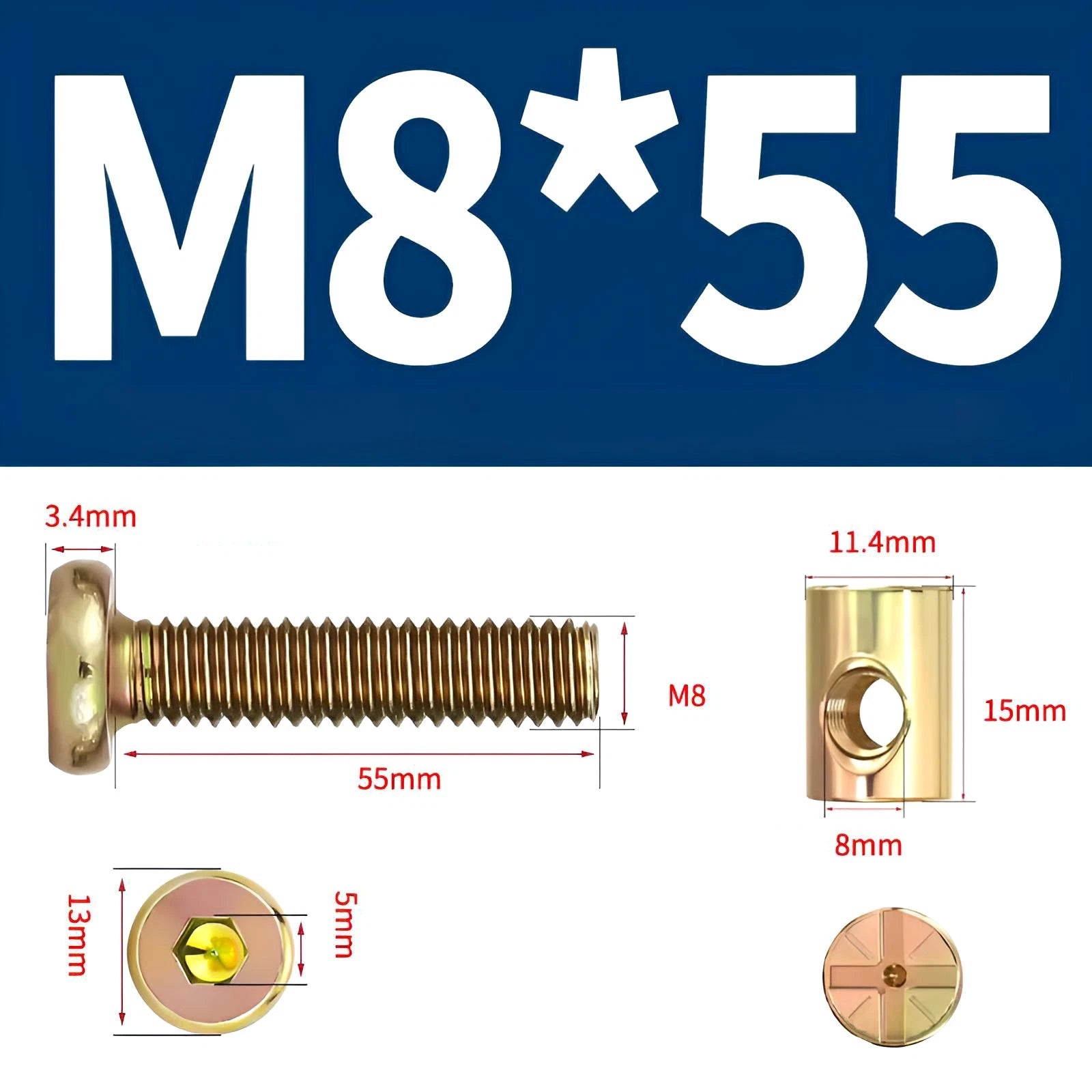 M6 M8 Galvanised Furniture Connecting Bolts with Barrel Nuts | Slotted & Phillips | 8mm–120mm