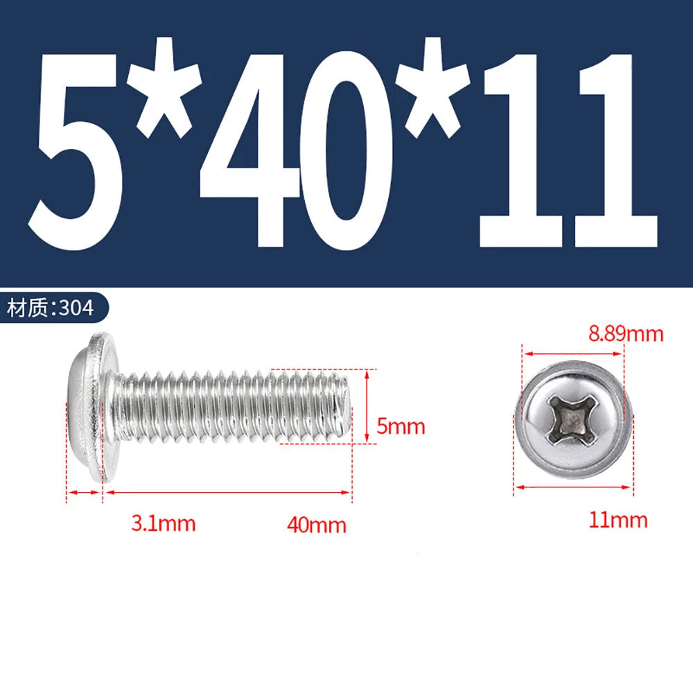 Phillips Flanged Button Head Screws M1.4–M6 | 304 Stainless Steel